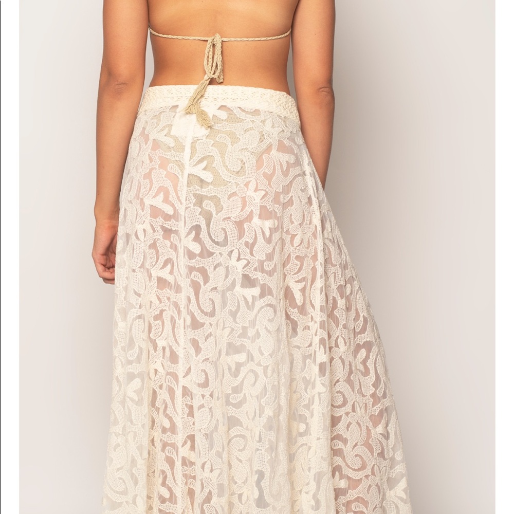 Z&L Europe Free People Natural Lace Boho Maxi Beach Skirt S View 3